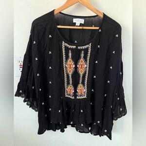 VELVET by Graham & Spencer brand boho embellished high low black blouse